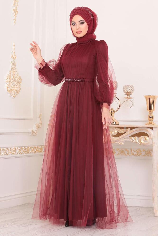 Hijab Evening Dress - Mahogany Hijab Evening Dress 40020BR - 1