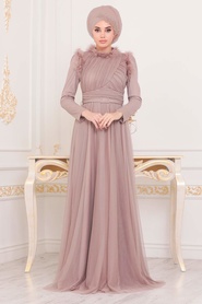 Hijab Evening Dress - Mink Color Hijab Evening Dress 39890V - Thumbnail