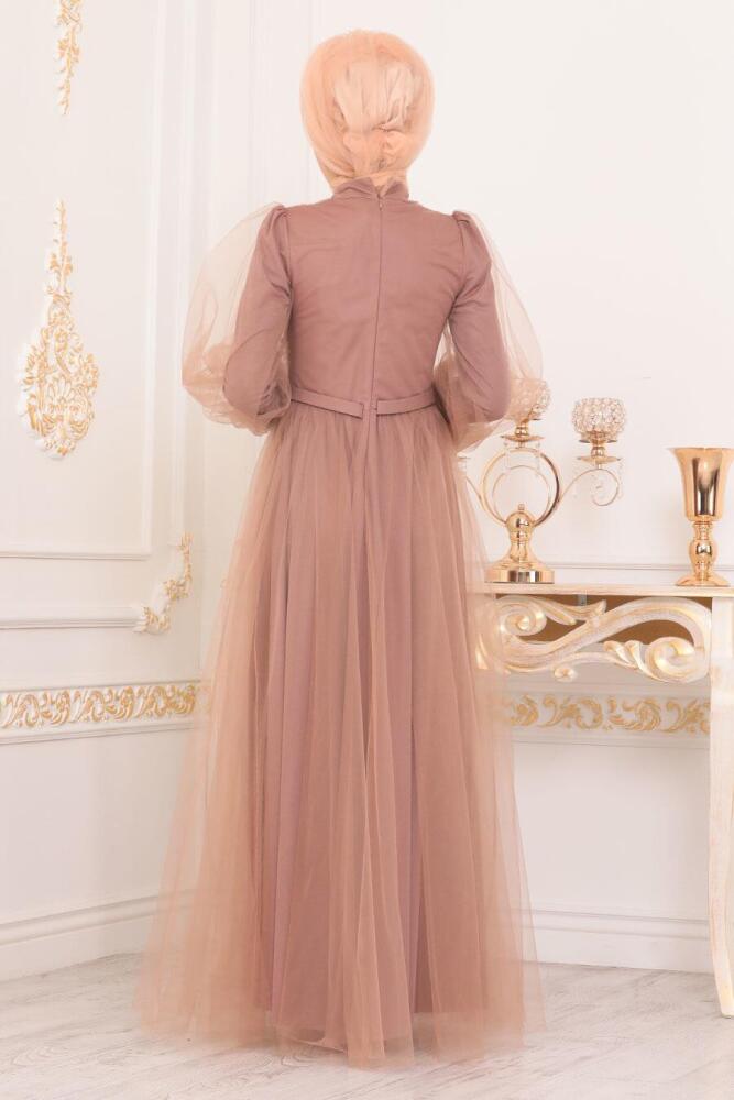 Hijab Evening Dress - Mink Color Hijab Evening Dress 40020V - 3