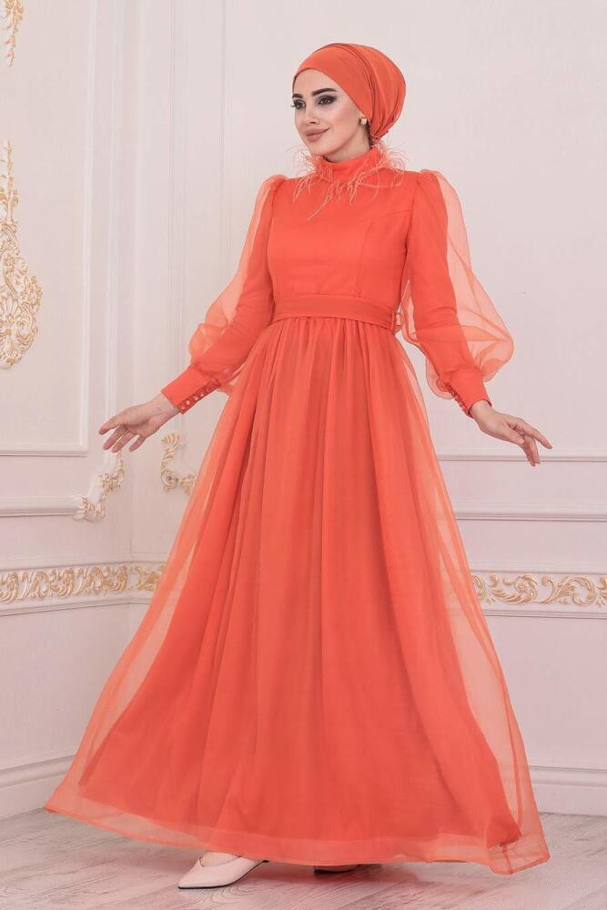 Hijab Evening Dress - Orange Hijab Evening Dress 40701T - 1
