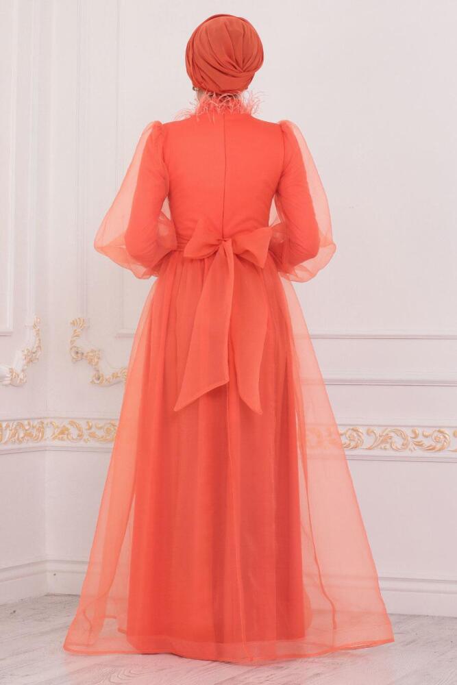 Hijab Evening Dress - Orange Hijab Evening Dress 40701T - 3