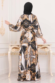 Hijab Evening Dress - Patterned Hijab Evening Dress 14721DSN - Thumbnail