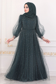 Hijab Evening Dress - Petrol Green Hijab Evening Dress 40601PY - Thumbnail