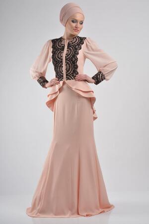 Hijab Evening Dress - Powder Pink Hijab Evening Dress 9003PD - 1