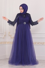 Hijab Evening Dress - Purple Hijab Evening Dress 40242MOR - Thumbnail