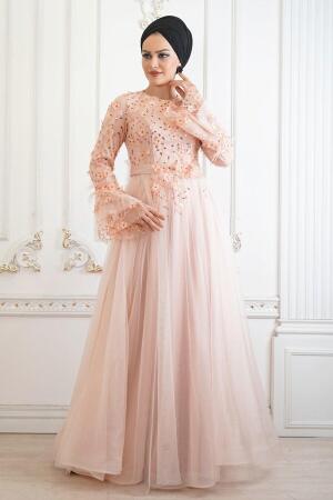 Hijab Evening Dress - Salmon Pink Hijab Evening Dress 2236SMN - 1
