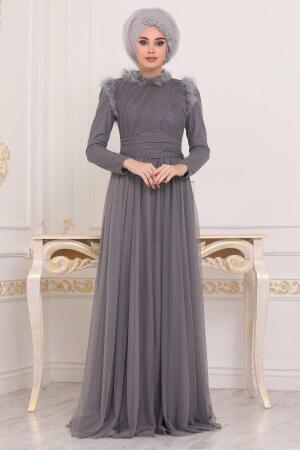 Hijab Evening Dress - Smoked Hijab Evening Dress 39890FU - Thumbnail