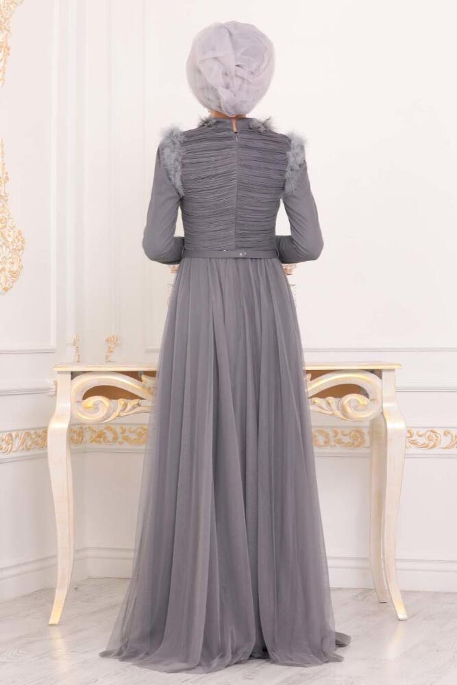 Hijab Evening Dress - Smoked Hijab Evening Dress 39890FU - 2