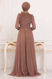 Hijab Evening Dress - Yellowish Brown Hijab Evening Dress 39890TB - Thumbnail