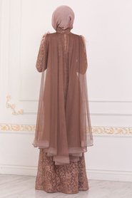 Hijab Evening Dress - Yellowish Brown Hijab Evening Dress 40181TB - Thumbnail