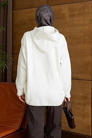 Hooded Buttoned Pocketed Cream Modest Knit Cardigan 241482KR - 2