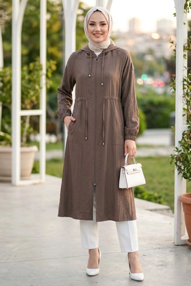 Hooded Mink Modest Long Jacket 15471V - 1
