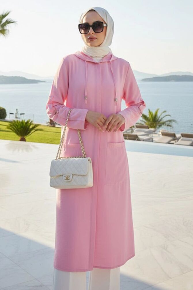 Hooded Pink Modest Coat 18461P - 1