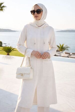 Hooded White Modest Coat 18461B 