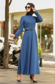 Huile Bleu - Nayla Collection -Robe Hijab 41510PM - Thumbnail
