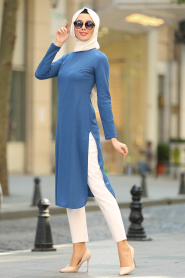 Huile Bleu- Nayla Collection - Tunique Hijab 41250PM - Thumbnail