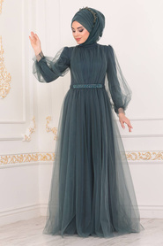 Hulie Vert - Tesettürlü Abiye Elbise - Robe de Soirée Hijab - 40020PY - Thumbnail