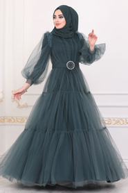 Hulie Vert - Tesettürlü Abiye Elbise - Robe de Soirée Hijab - 40350PY - Thumbnail
