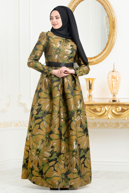 Hulie Vert-Tesettürlü Abiye Elbise - Robe de Soirée Hijab 82459PY