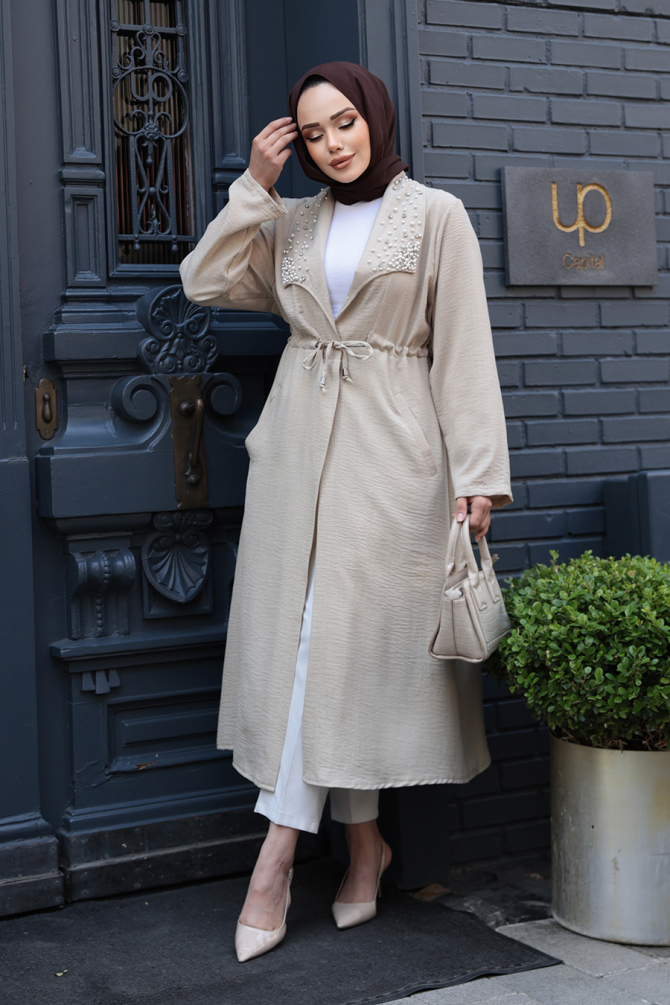 İnci Detaylı Bej Tesettür Kap 6714BEJ - 1