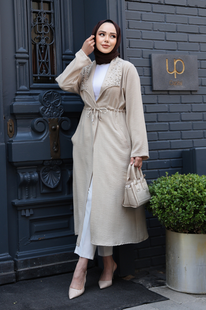İnci Detaylı Bej Tesettür Kap 6714BEJ - 3