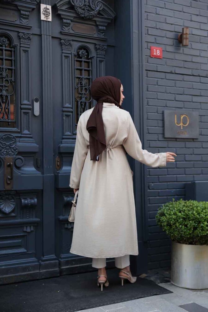 İnci Detaylı Bej Tesettür Kap 6714BEJ - 4