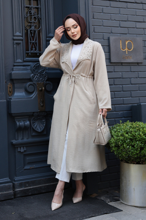 İnci Detaylı Bej Tesettür Kap 6714BEJ - N.S NEVA STYLE