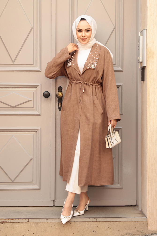 İnci Detaylı Camel Tesettür Kap 6714C - 2
