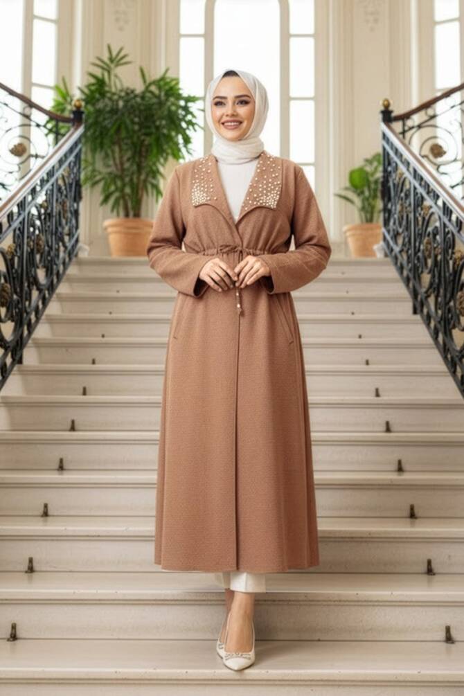 İnci Detaylı Camel Tesettür Kap 6714C - 1