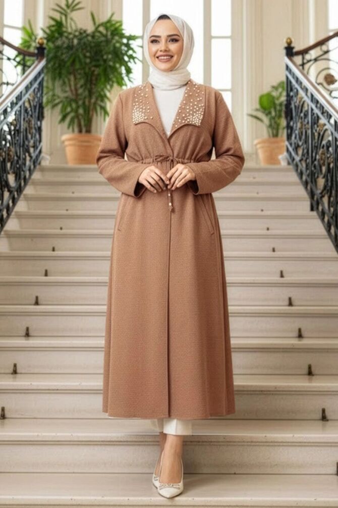 İnci Detaylı Camel Tesettür Kap 6714C - N.S NEVA STYLE