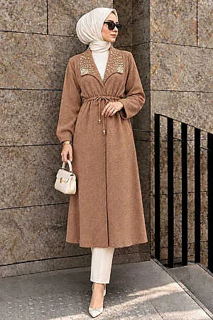 İnci Detaylı Camel Tesettür Kap 6714C - N.S NEVA STYLE