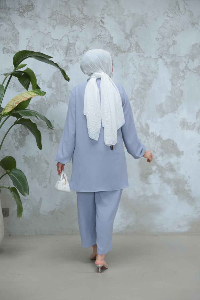 İnci Detaylı Gri Tesettür İkili Takım 12802GR - 4