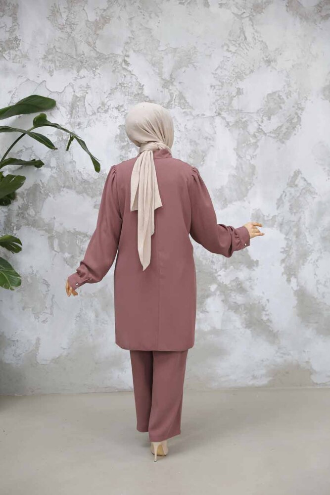 İnci Detaylı Gül Kurusu Tesettür İkili Takım 65882GK - 3