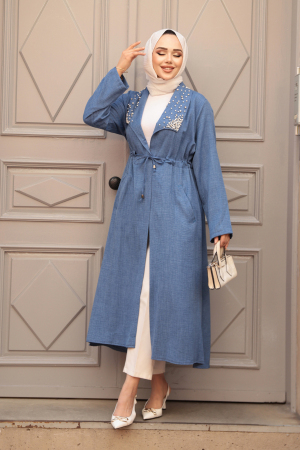 İnci Detaylı İndigo Mavisi Tesettür Kap 6714IM - 3