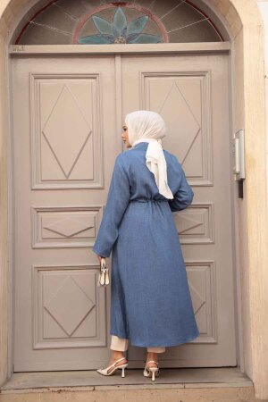 İnci Detaylı İndigo Mavisi Tesettür Kap 6714IM - 4