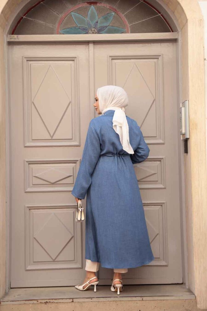 İnci Detaylı İndigo Mavisi Tesettür Kap 6714IM - 4