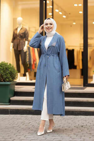 İnci Detaylı İndigo Mavisi Tesettür Kap 6714IM 