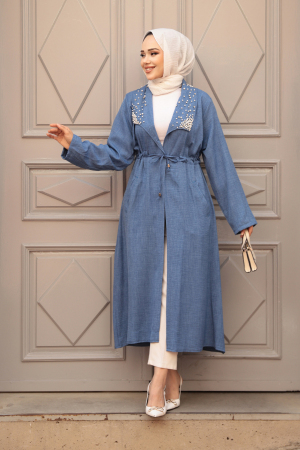 İnci Detaylı İndigo Mavisi Tesettür Kap 6714IM - N.S NEVA STYLE