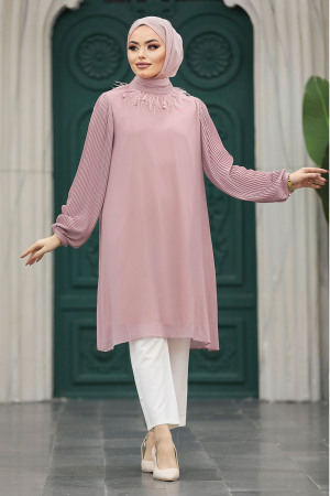  İnci Detaylı Lila Tesettür Tunik 24032LILA - 1