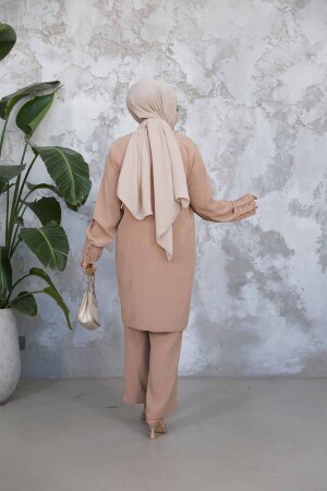 İnci İşlemeli Camel Tesettür İkili Takım 65883C - 4