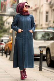 Indigo Bleu-Nayla Collection - Manteau Hijab 2445IM - Thumbnail