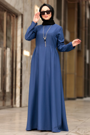 Indigo Bleu-Nayla Collection -Robe Hijab 4517IM - Thumbnail