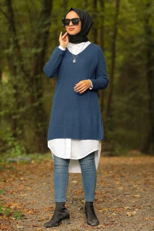 Indigo Bleu - Nayla Collection - Tunique Tricot Hijab 20221IM - 1