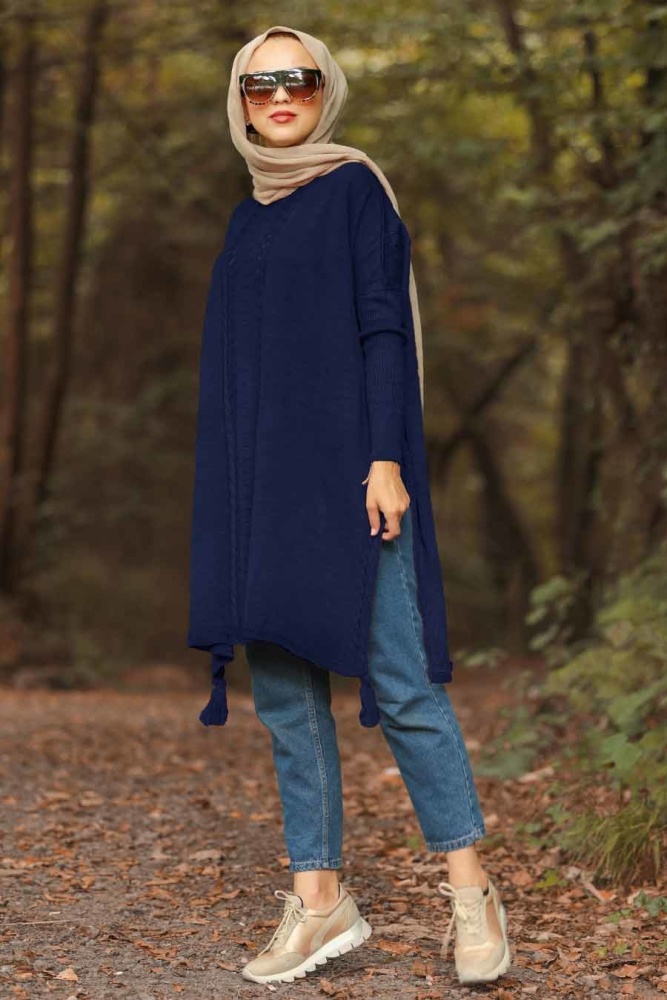 Indigo Bleu -Neva Style - Poncho en tricot hijab -10010IM - 1