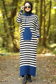 Indigo Bleu -Neva Style - Robe En Tricot Hijab - 10490IM - Thumbnail