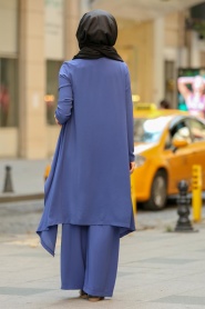 Indigo Bleu- New Kenza - Nayla Collection Robe Hijab 51131IM - Thumbnail