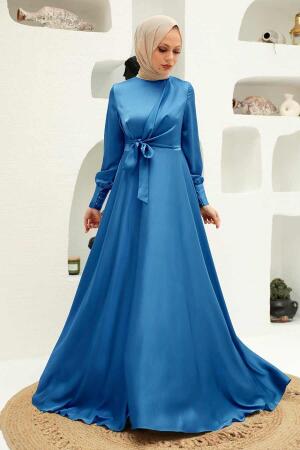 Indigo Bleu - Tesettürlü Abiye Elbise - Robe de Soirée Hijab - 1420IM - 1