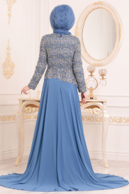 Indigo Bleu - Tesettürlü Abiye Elbise - Robe de Soirée Hijab 18770IM - Thumbnail
