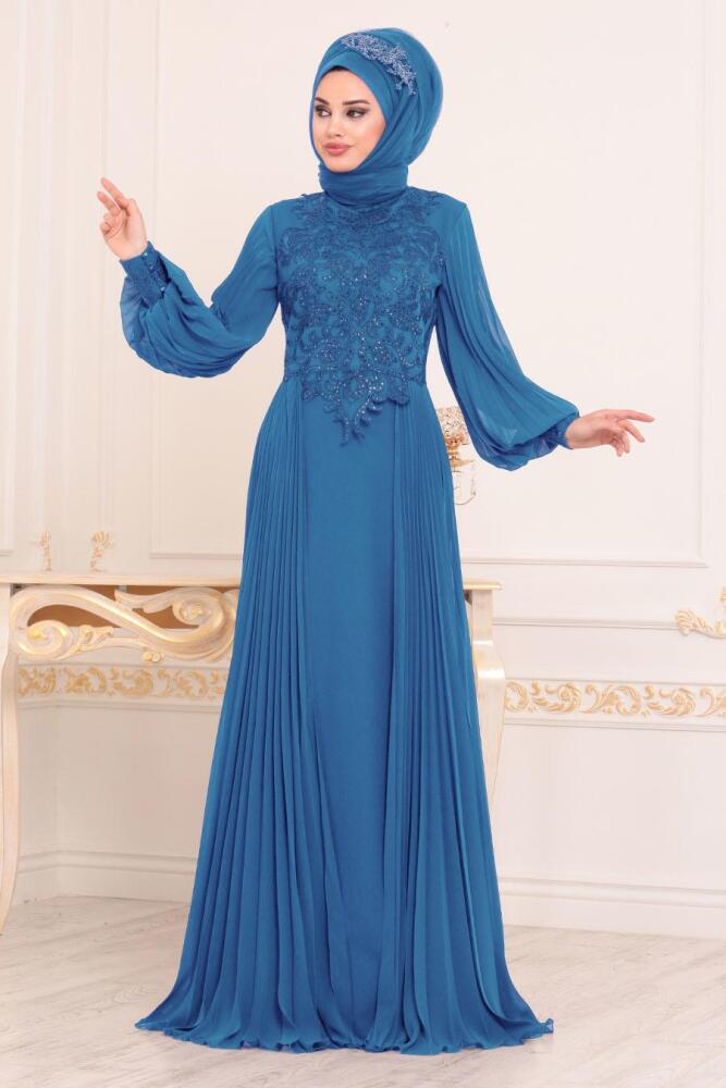Indigo Bleu - Tesettürlü Abiye Elbise - Robes de Soirée Hijab 46220IM - 1