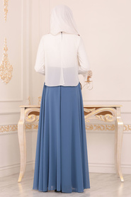 Indigo Bleu- Tesettürlü Abiye Elbise - Robes de Soirée Hijab 8619IM - Thumbnail